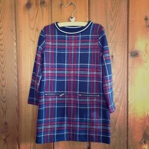 Next Long Sleeve Plaid Dress Pockets Blue Red Size 4